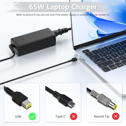 Lenovo 20V 3.25A Charger / Power Adapter with Yellow Rectengular Tip